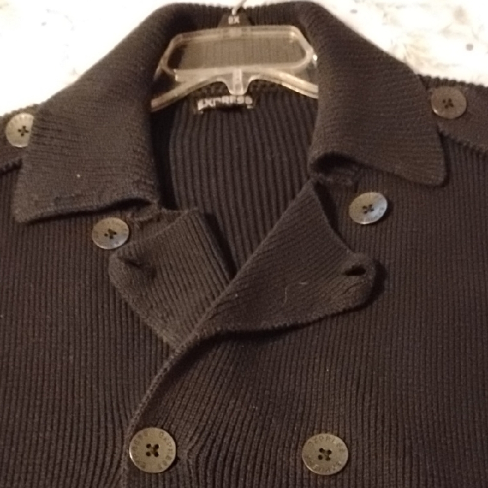 Express Women's Black Double Breated Cardigan Sweater, Pea Coat Look